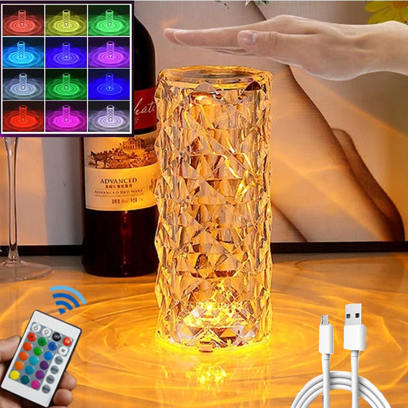 Crystal Lamp Touch Table Bedside Lamps Light Fixture 16 Colors LED Atmosphere Room Decor Christmas Room Decoration Home Lights