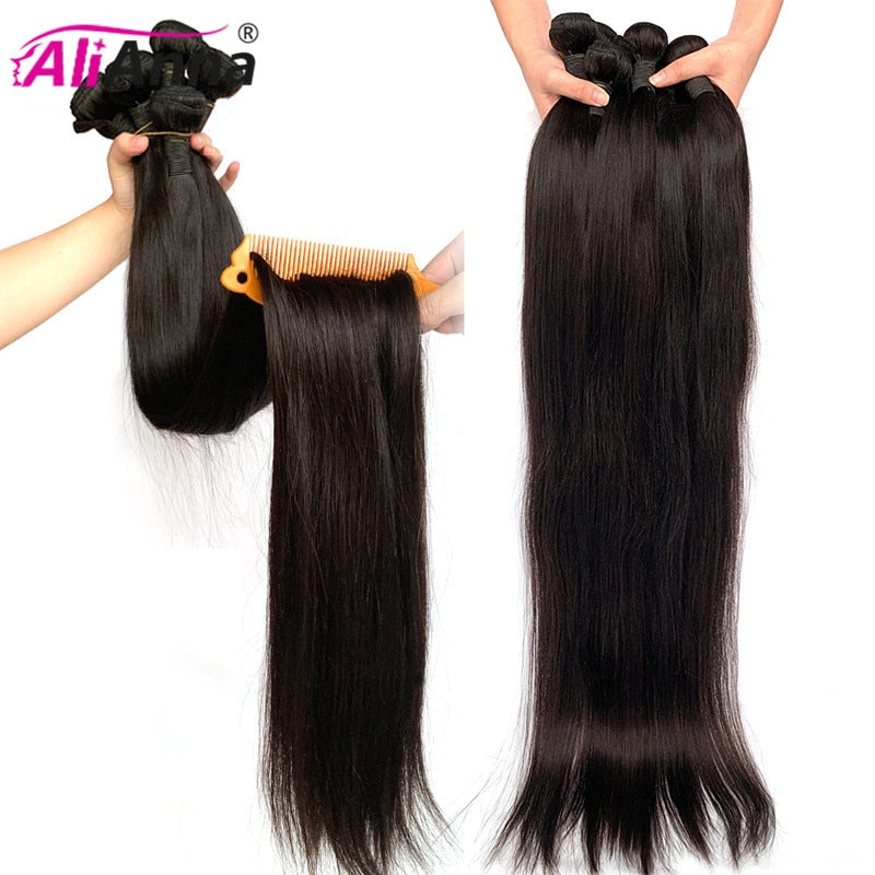 ALIANNA 36 38 40 Inch Human Hair Bundles #1B Straight Bundles Remy Brazilian Hair 30 Inch Bundles Bone Straight Hair Top Quality