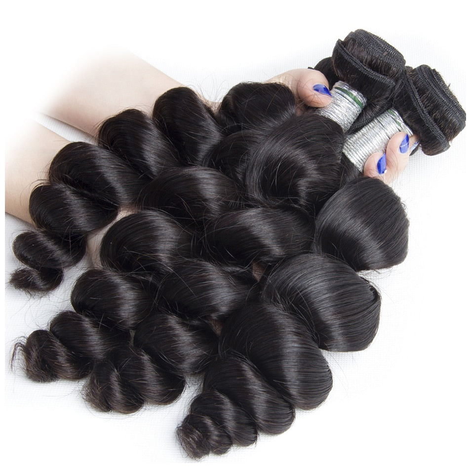 Beaufox 32 Inch Human Hair Bundles Loose Wave Bundles Indian Hair Weave Bundles 1/3/4 PCS Human Hair Extensions Natural Black